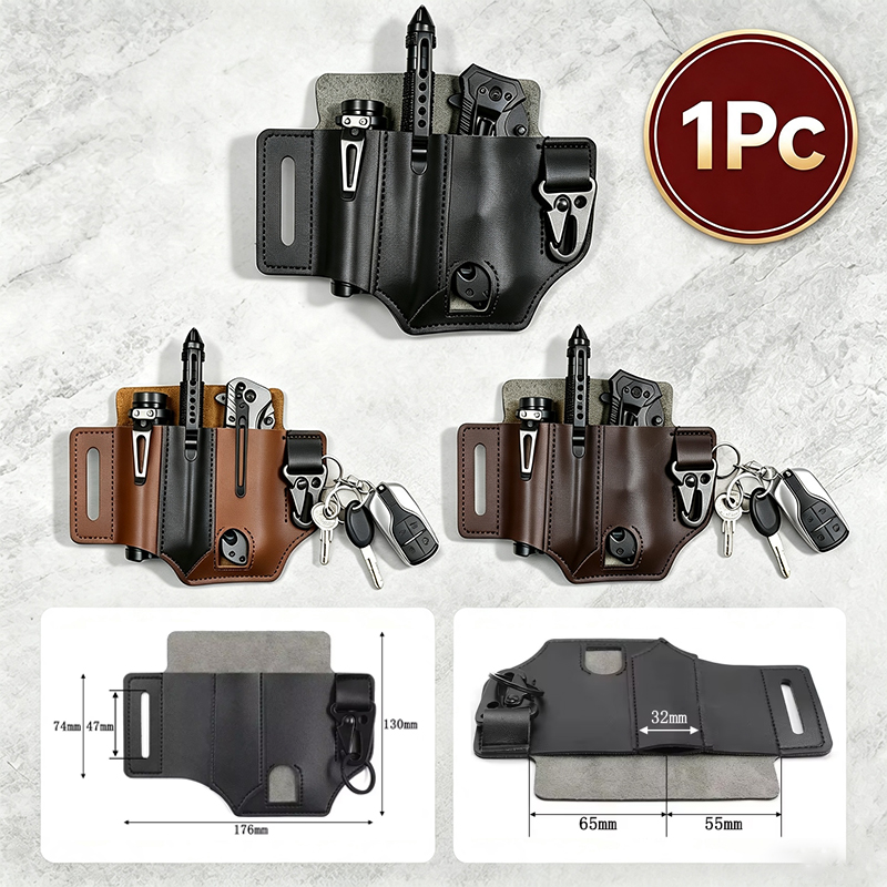 Leather Edc. Carry Pouch - Cowhide เอวแขวนแบบพกพายุทธวิธี Edc เครื่องมือกลางแจ้ง Camping ไฟฉายมีดพับ