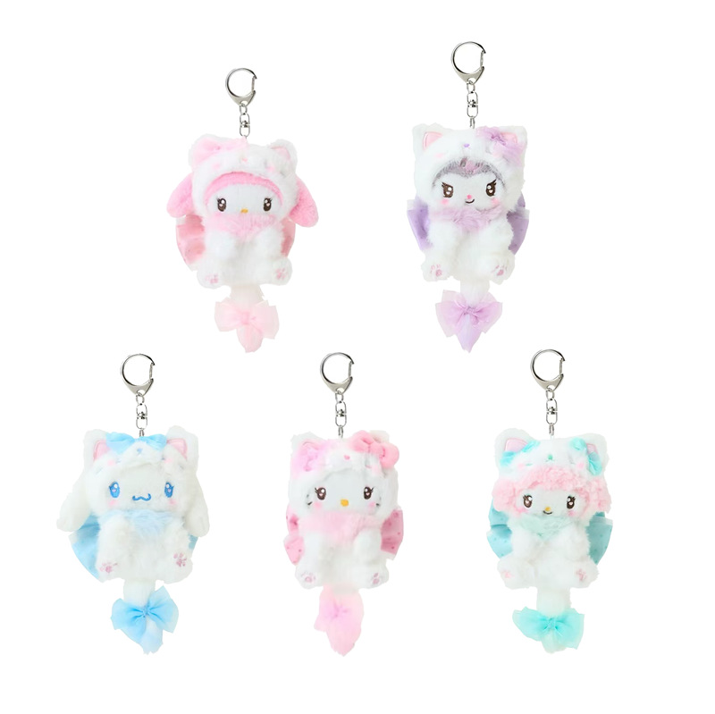 Carabiner Keychain - ตุ๊กตาเฮลโล คิตตี้ ครีมแคท โบว์นอต คอสตูม บิ๊กเทล