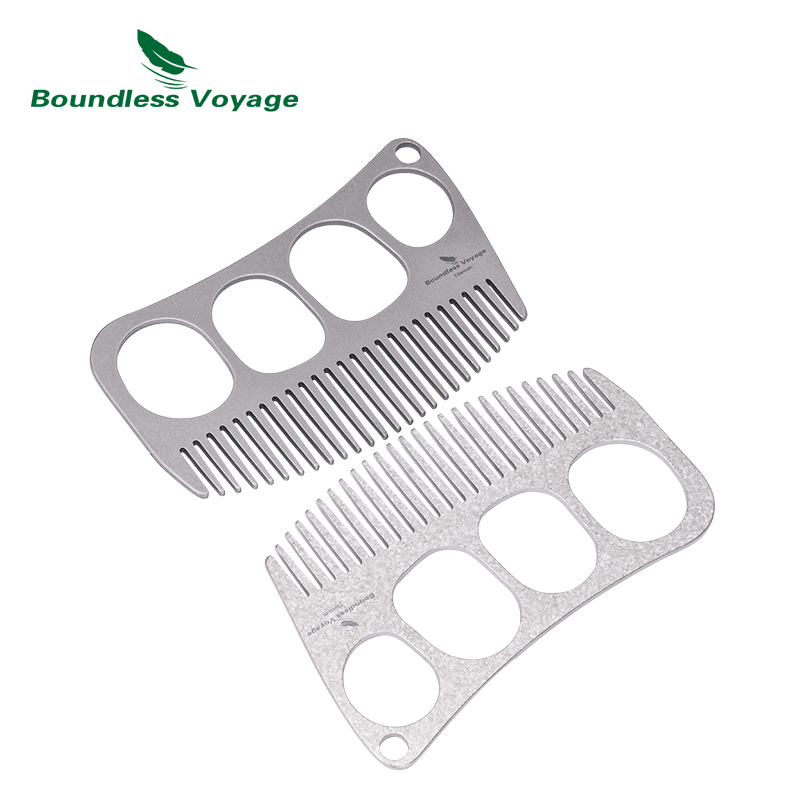 Comb Pocket Titanium - หวีไทเทเนียมไร้ด้ามจับ Boundless Voyage สำหรับผู้ชายและผู้หญิง หวีพกพาป้องกันไฟฟ้าสถิตสำหรับผมและเครา สำหรับการตั้งแคมป์และเดินป่ากลางแจ้ง