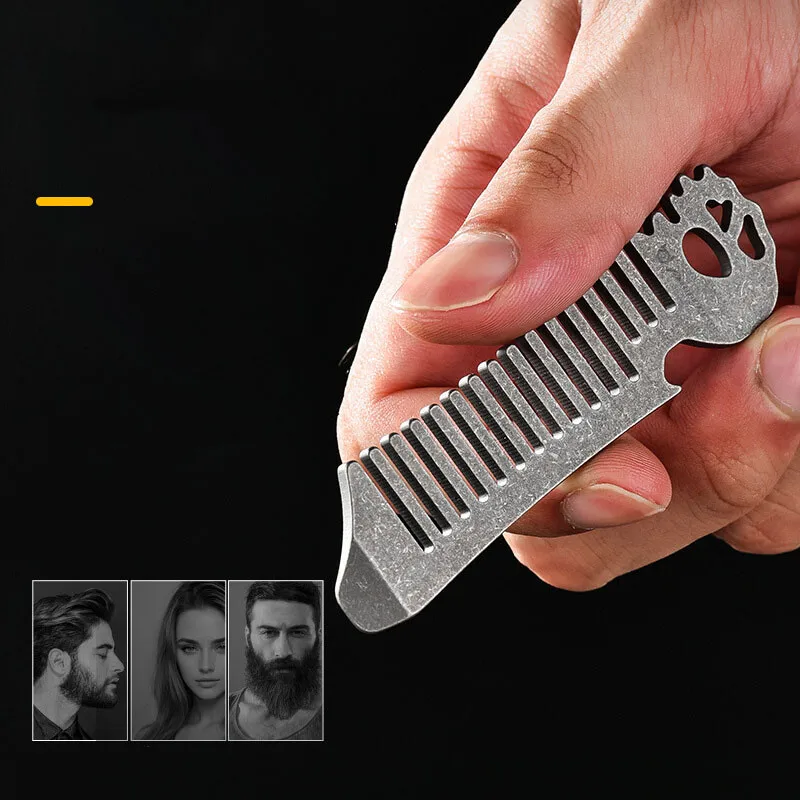 Comb Pocket Titanium - FEGVE หวีโลหะผสมไทเทเนียมพร้อมที่เปิดขวด หวีจัดแต่งทรงผมแบบแฮนด์เมดป้องกันไฟฟ้าสถิตย์แบบพกพา