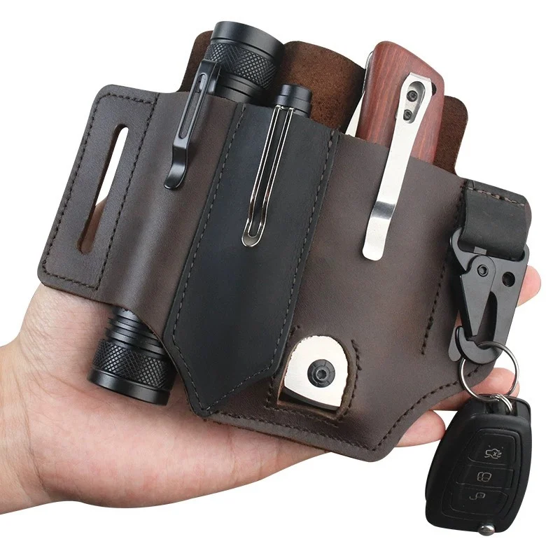 Cowhide เอวแขวนแบบพกพายุทธวิธี - Leather Edc. Carry Pouch บทวิจารณ์และราคา